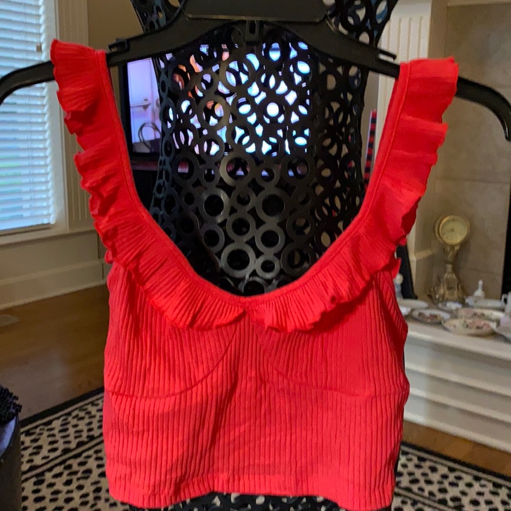 Shein red ruffle crop tank bra top Medium